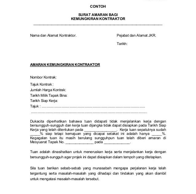 Contoh Surat Rasmi Amaran Pertama - Rasmi Ro