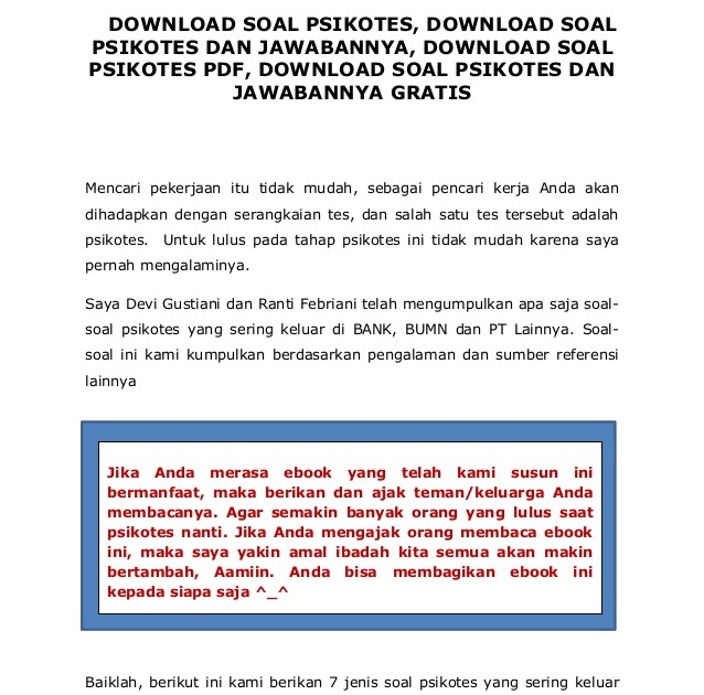 Contoh Soal Tes Psikotes Verbal / PDF Contoh soal psikotes analogi