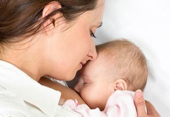 Mother with baby lying down