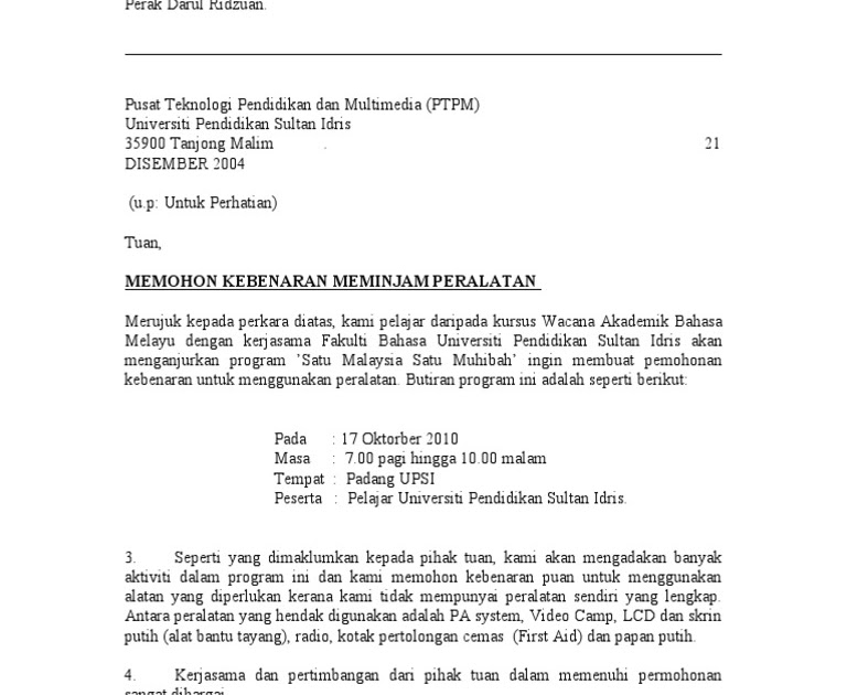 Surat Rasmi Permohonan Menggunakan Padang