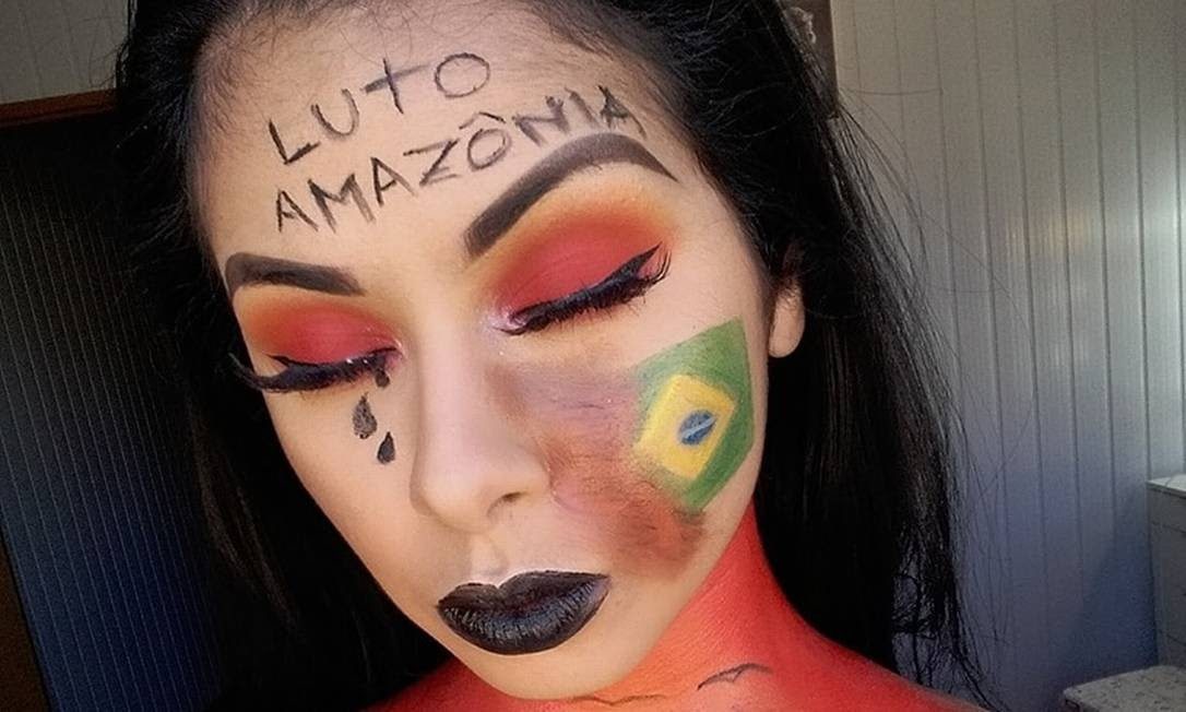 Hosana de Lima pintou uma girafa para protestar contra Amazônia e imagem viralizou nas redes sociais Foto: Reprodução