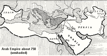 Map of the Arab Empire about 750