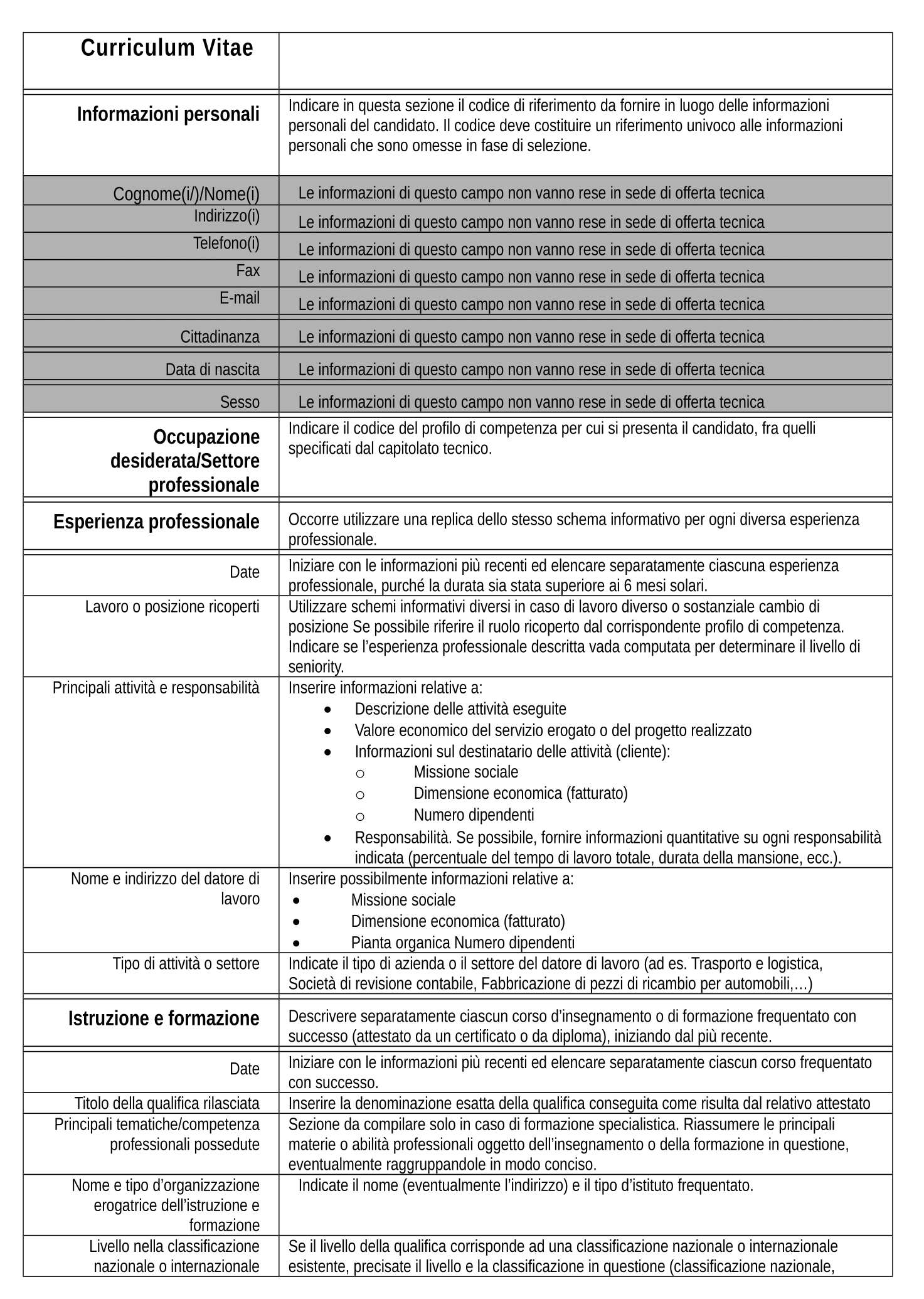 Cv Europass Modello Da Compilare Modello Template ...