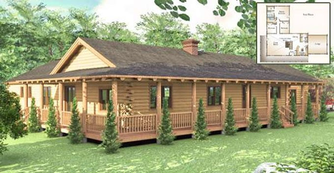 It even has a garage! One Story Log House With Wrap Around Porch Log Homes Lifestyle