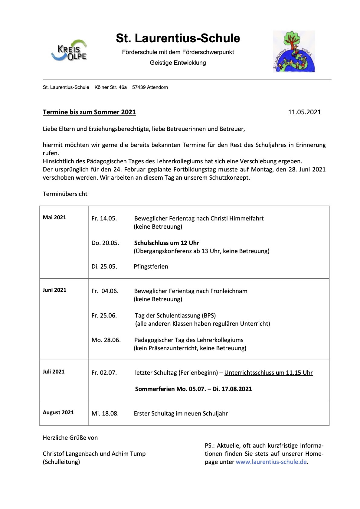 Jun 26, 2021 · den obigen elternbrief finden sie hier als pdf zur besseren ansicht oder zum ausdrucken. St Laurentius Schule Attendorn Im Vertrauten Miteinander Eigene Wege Und Zeit Zum Wachsen Finden