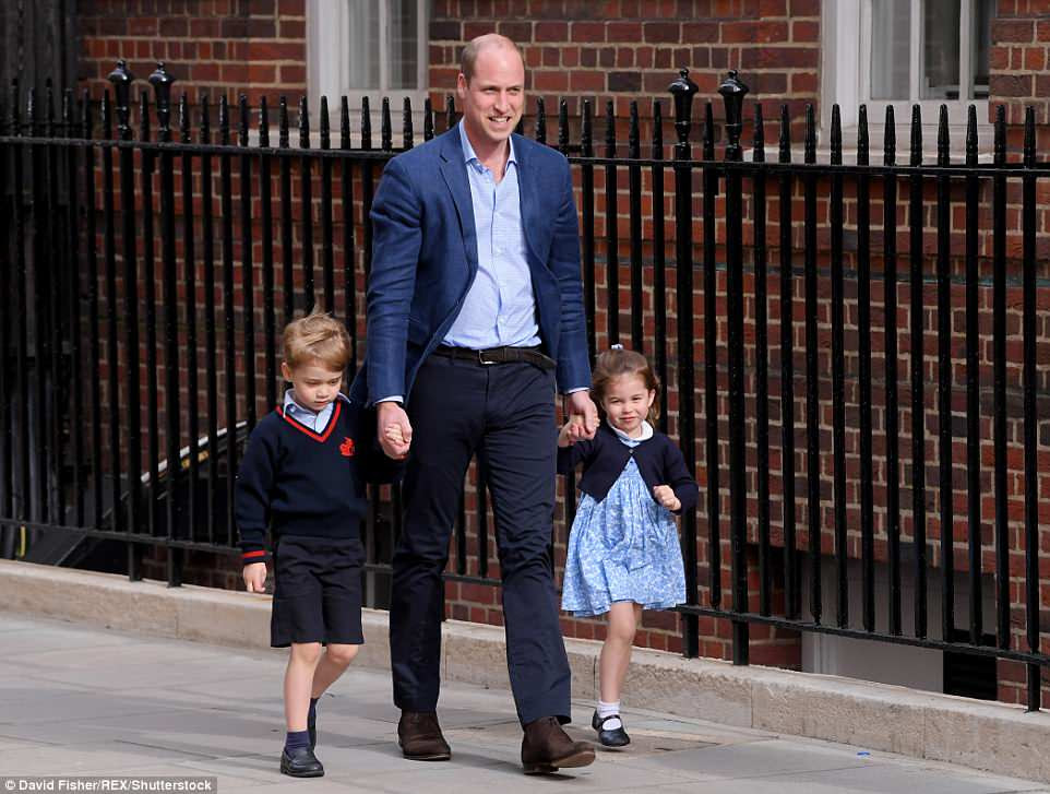 Prince William returns to the Lindo Wing with Prince George and Princess Charlotte as they go to meet their brother today