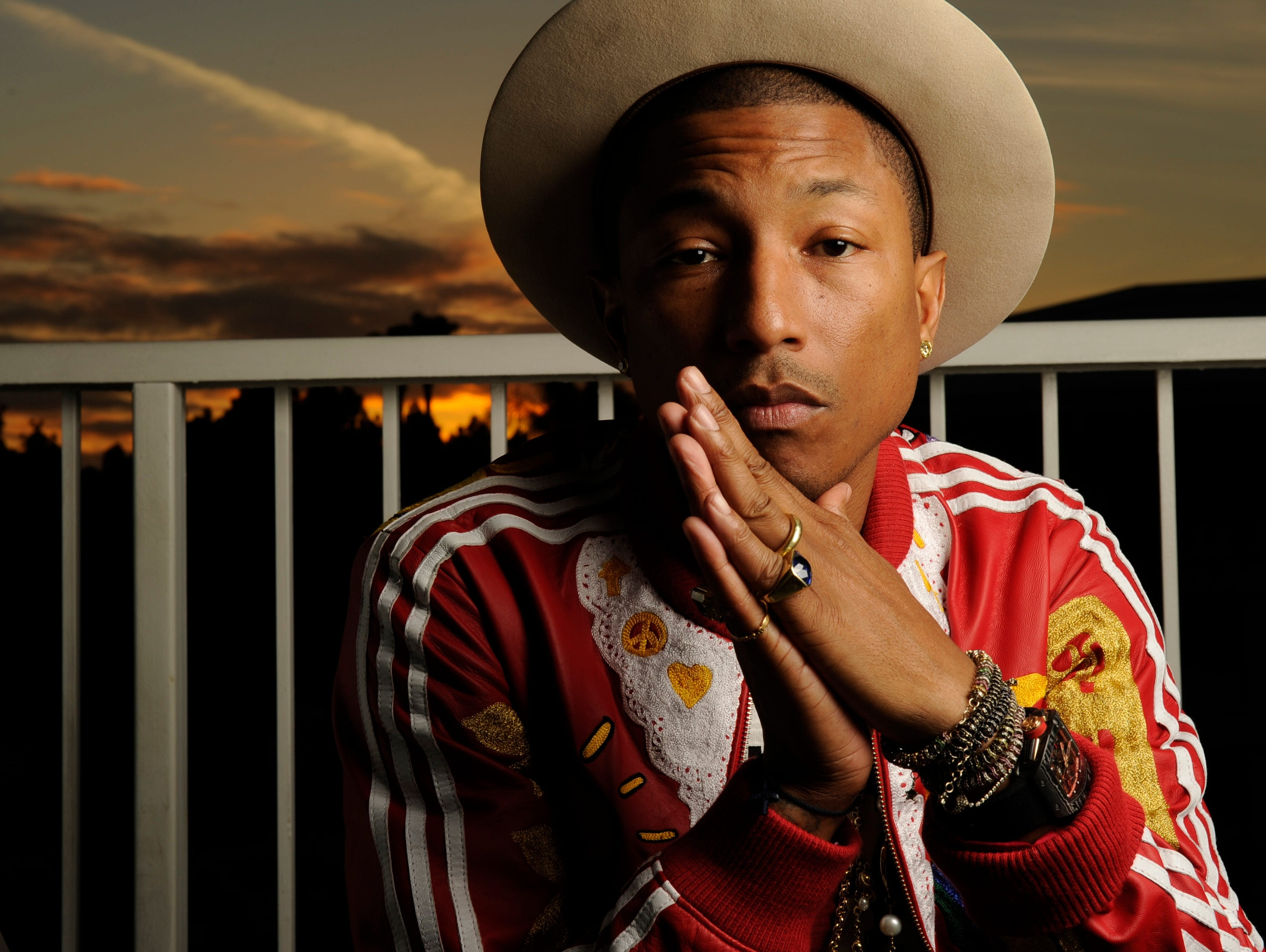 Pharrell Williams at the Beverly Hilton Hotel.