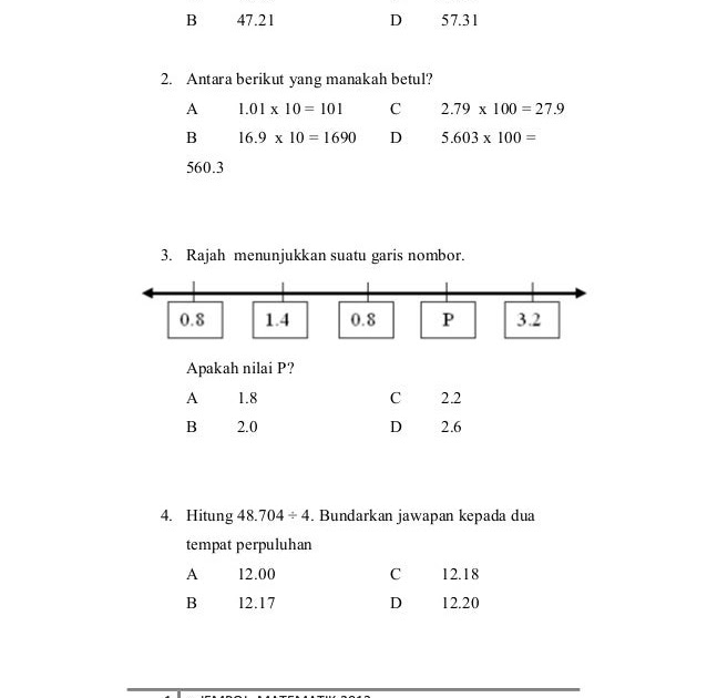 Contoh Soalan Matematik Upsr Kertas 1 - Rasmi Suc