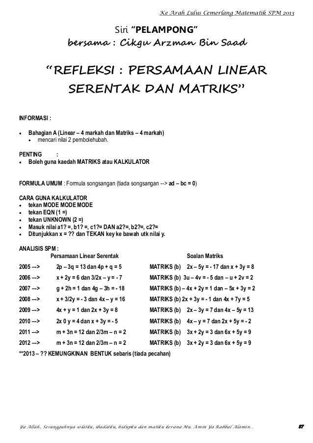 Contoh Soalan Persamaan Linear Serentak Tingkatan 3 - Kuora o