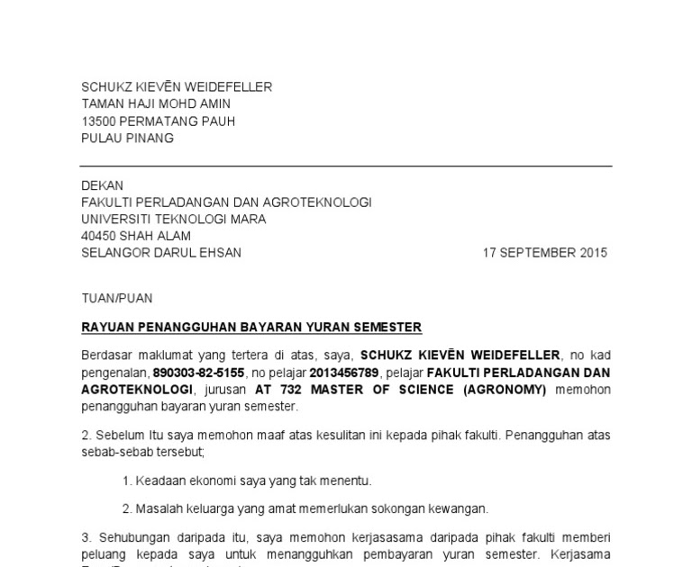 Surat Rasmi Permohonan Lanjutan Biasiswa - Rasmi B