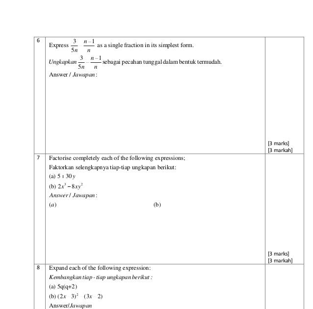 Soalan Matematik Faktorkan - Tersoal q