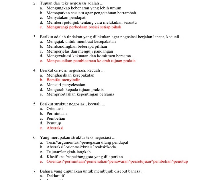 Soal Pilihan Ganda Struktur Teks Negosiasi Beserta