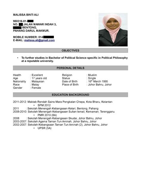 Contoh Resume Mohon Kerja Kerajaan