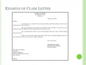 Writing A Claim Letter Example Simple Business Guru
