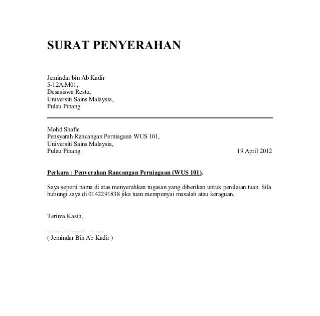 Contoh Surat Rasmi Serah Tugas - Contoh Waouw