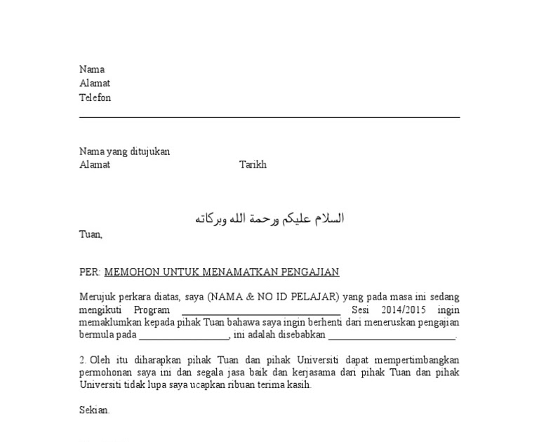 Surat Rasmi Berhenti Kolej - Pro APK One