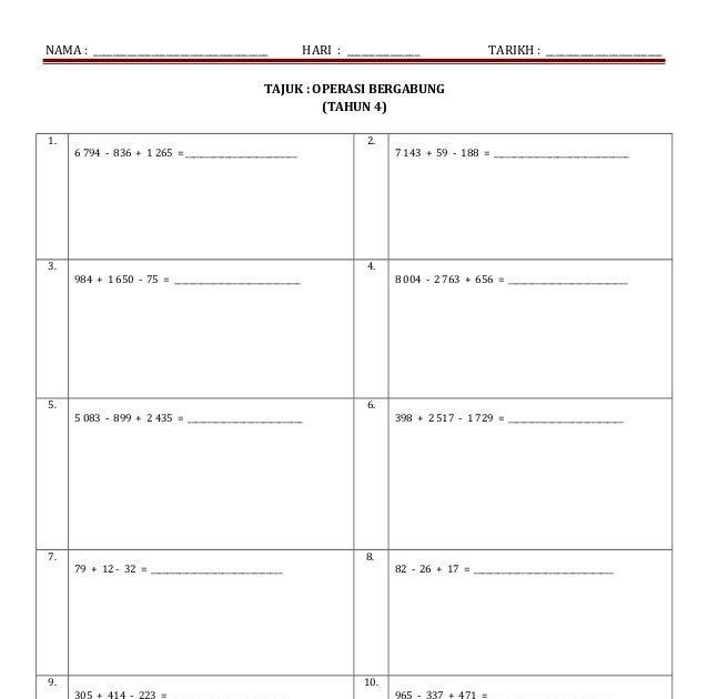 Soalan Matematik Operasi Bergabung Tahun 5 - Viral Blog h