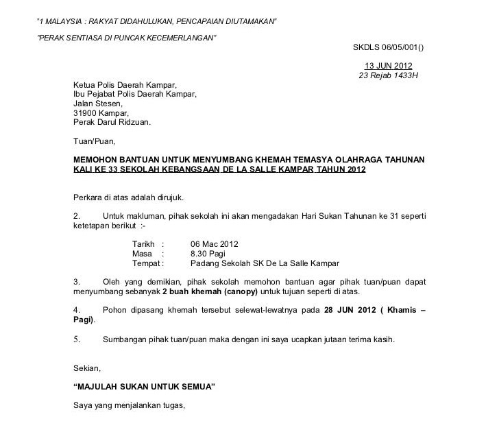 Contoh Surat Rasmi Kepada Pihak Polis Contoh Surat