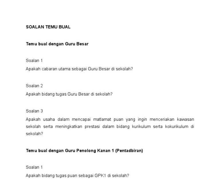 Soalan Temubual In English - Laporan 7