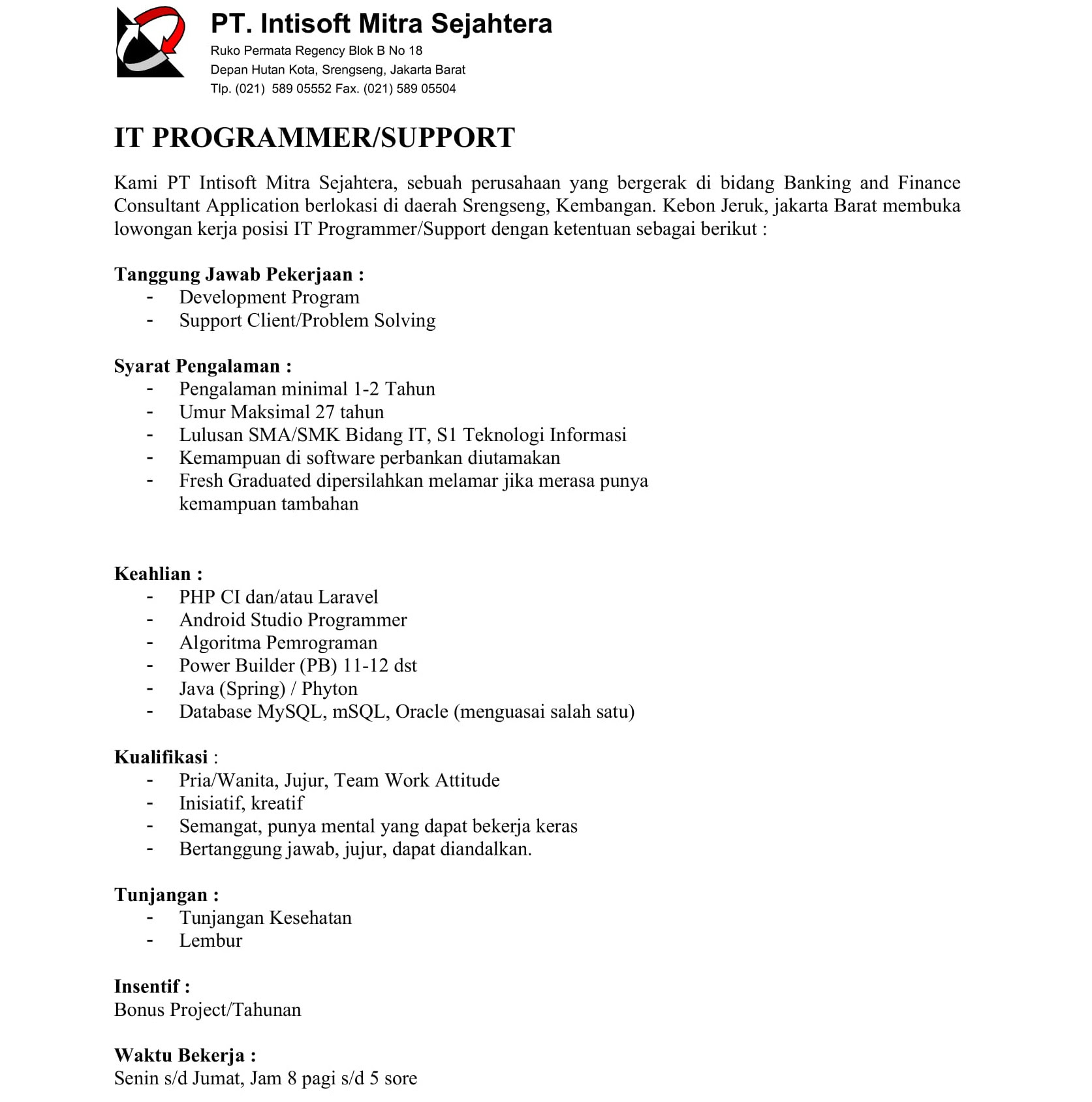 We did not find results for: Lowongan Kerja It Support Jakarta Barat Apply Hari Ini Cari Kerja