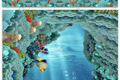 Model sketsa gambar pemandangan bawah laut berwarna Baru