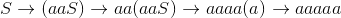 S \rightarrow (aaS) \rightarrow aa(aaS) \rightarrow aaaa(a) \rightarrow aaaaa
