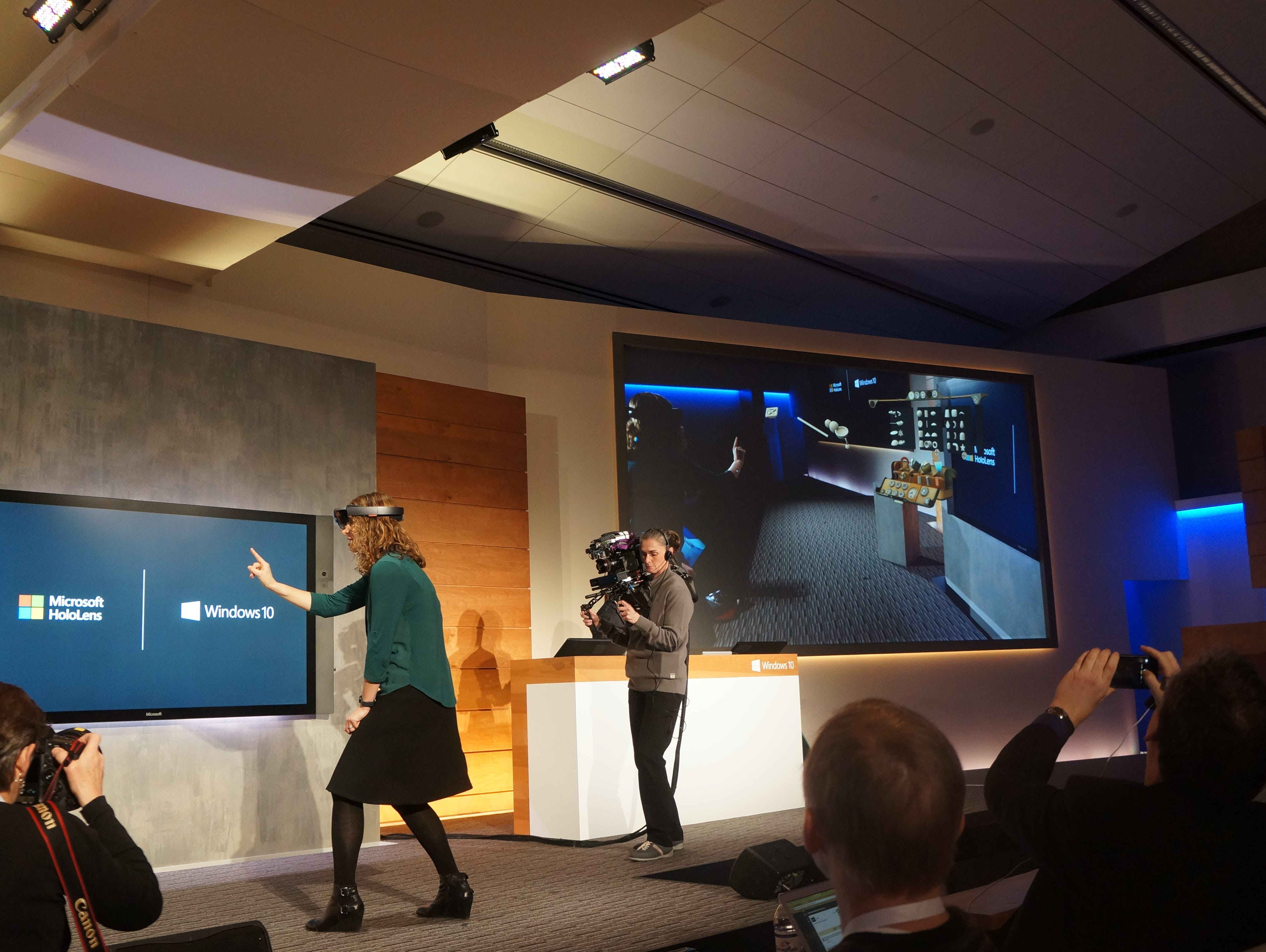 A Microsoft employee demonstrates Microsoft HoloLens.