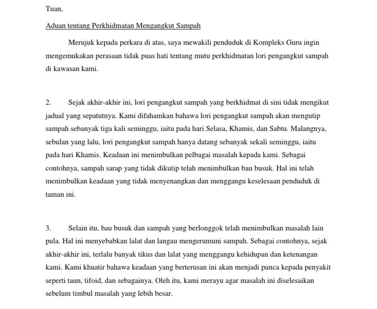 Surat Kiriman Rasmi Aduan Masalah Kerosakan Jalan Raya 