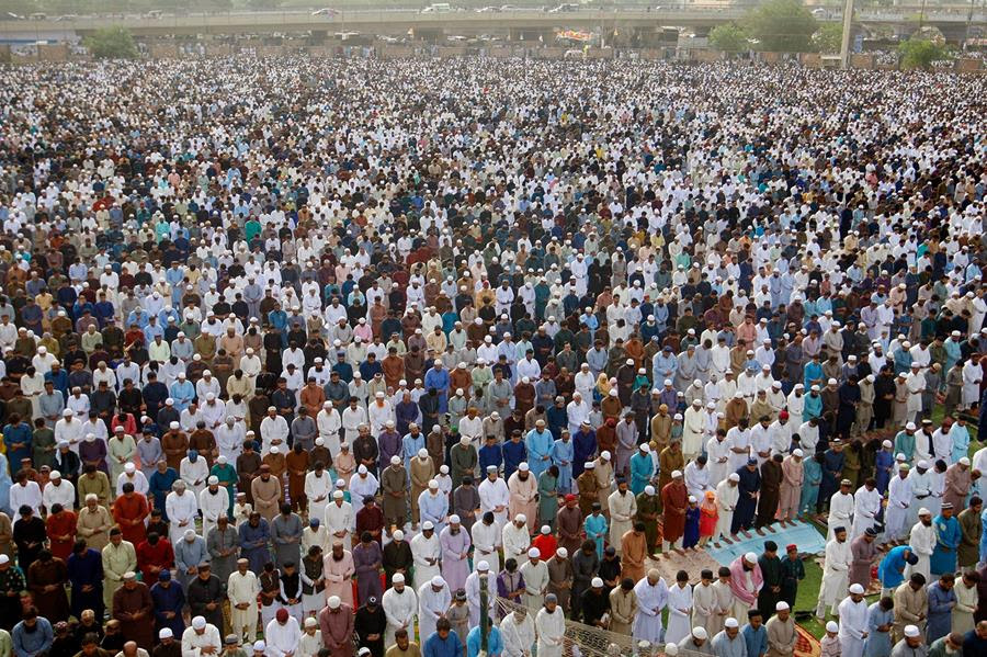 Muslims offer an Eid al-Fitr prayer.