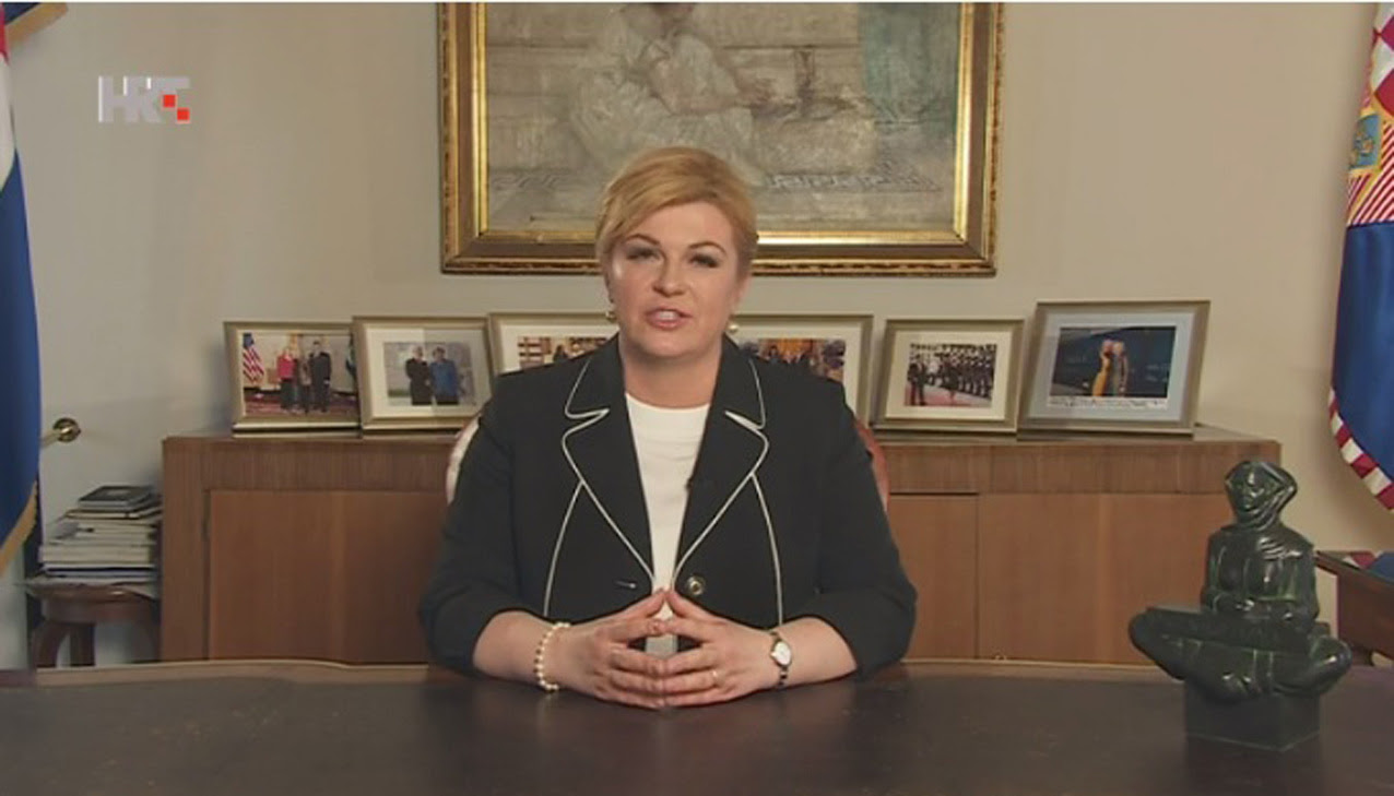 Croatia's President Kolinda Grabar-Kitarovic Addresses the Nation 9 May 2016 Photo: Screenshot HRT TV news