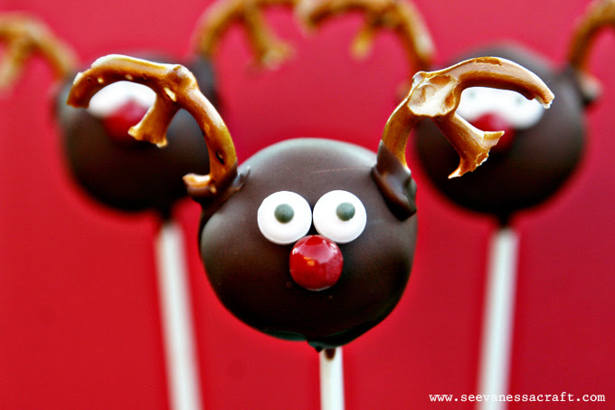 Once completely dry, carefully remove the cake ball from the lollipop stick. 20 Crafty Days Of Christmas Reindeer Cake Pops See Vanessa Craft