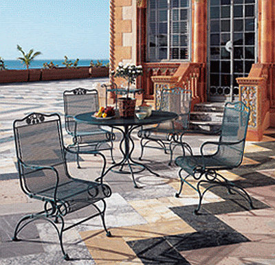 Betterland outdoor furniture 5pcs (6 seats) patio conversation sets (glider, loveseat, coffee table, 2 chairs) swing glider wrought iron frame patio metal lounge chairs set with red cushions. Briarwood Wrought Iron Patio Set Briarwoodset