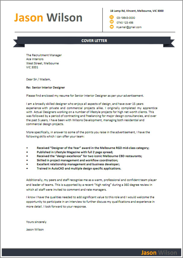 Standard Cover Letter For Employment | Covering Letter Example