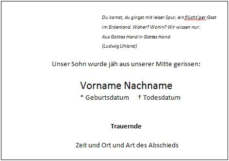 Neben word und excel vorlagen finden sie auch praktische onlinegeneratoren. Todesanzeigen Muster Beileid De