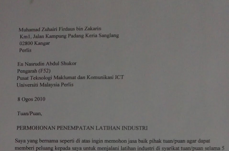 Contoh Surat Permohonan Pertukaran Latihan Industri - Kuora v