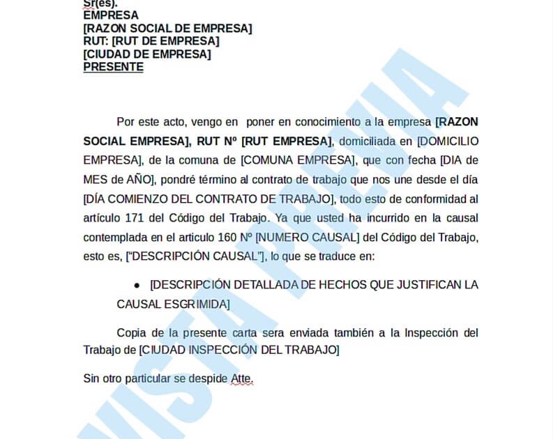 Carta De Despido A Inspeccion Del Trabajo - x Carta De
