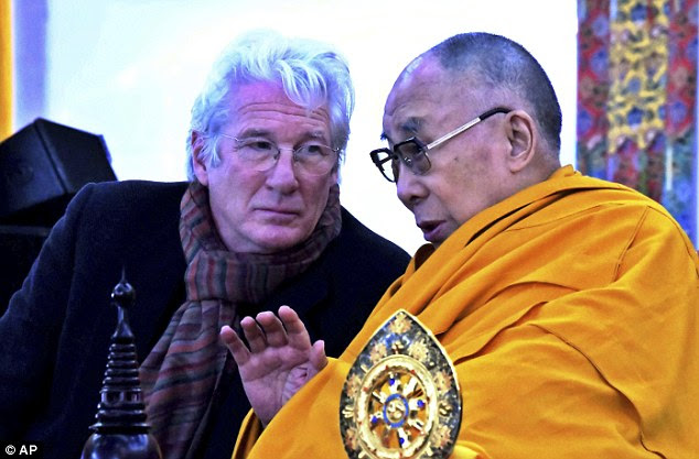 Longtime friends: Richard Gere was seen in an engaged conversation with the Dalai Lama while in India for the religious event Kalachakra