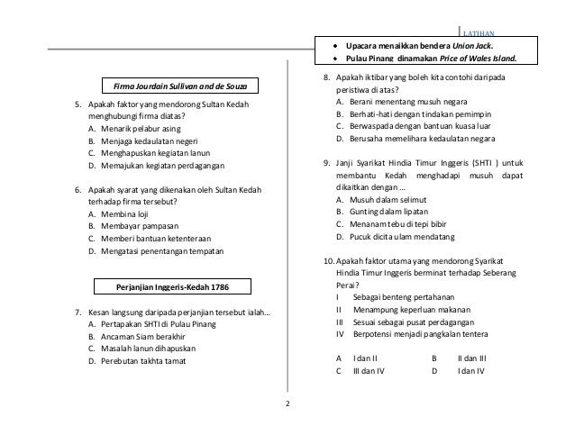 Soalan Objektif Sejarah Tingkatan 4 Bab 2 Dan Jawapan 