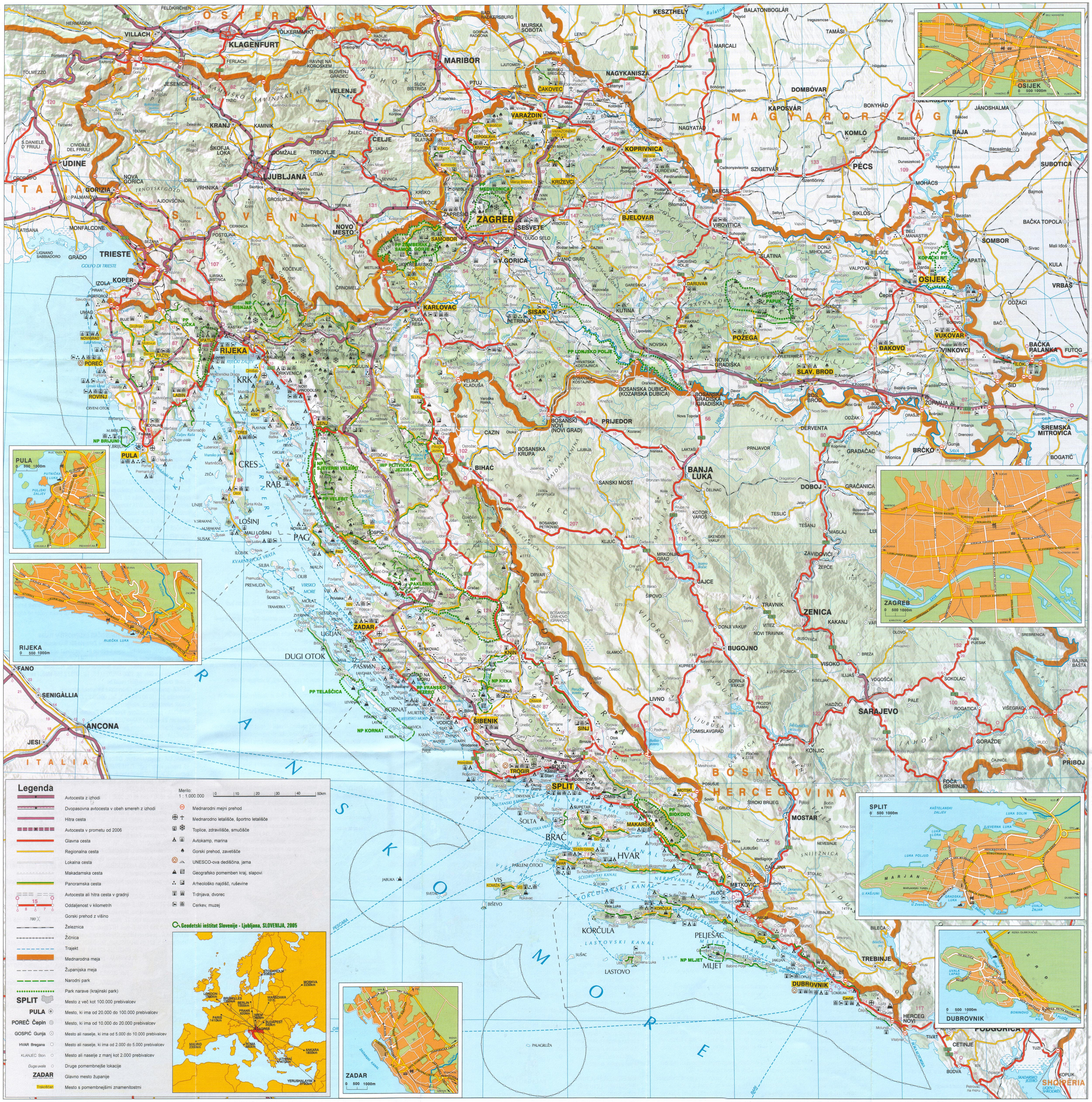 Croatia bordering countries croatia is one of nearly 200 countries illustrated on our blue ocean laminated map of the world. Full Detailed Road Map Of Croatia Croatia Full Detailed Road Map Vidiani Com Maps Of All Countries In One Place