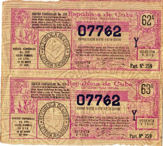 Billete de 1951 de la Lotería Nacional (cubametarial.com)