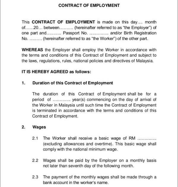 sample employment contract malaysia