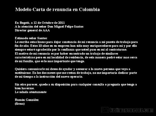 Modelo Carta De Renuncia Word Colombia - Modelo de Informe