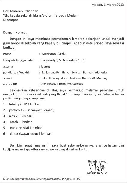 Contoh Surat Lamaran Kerja Honorer Instansi Pemerintahan ...