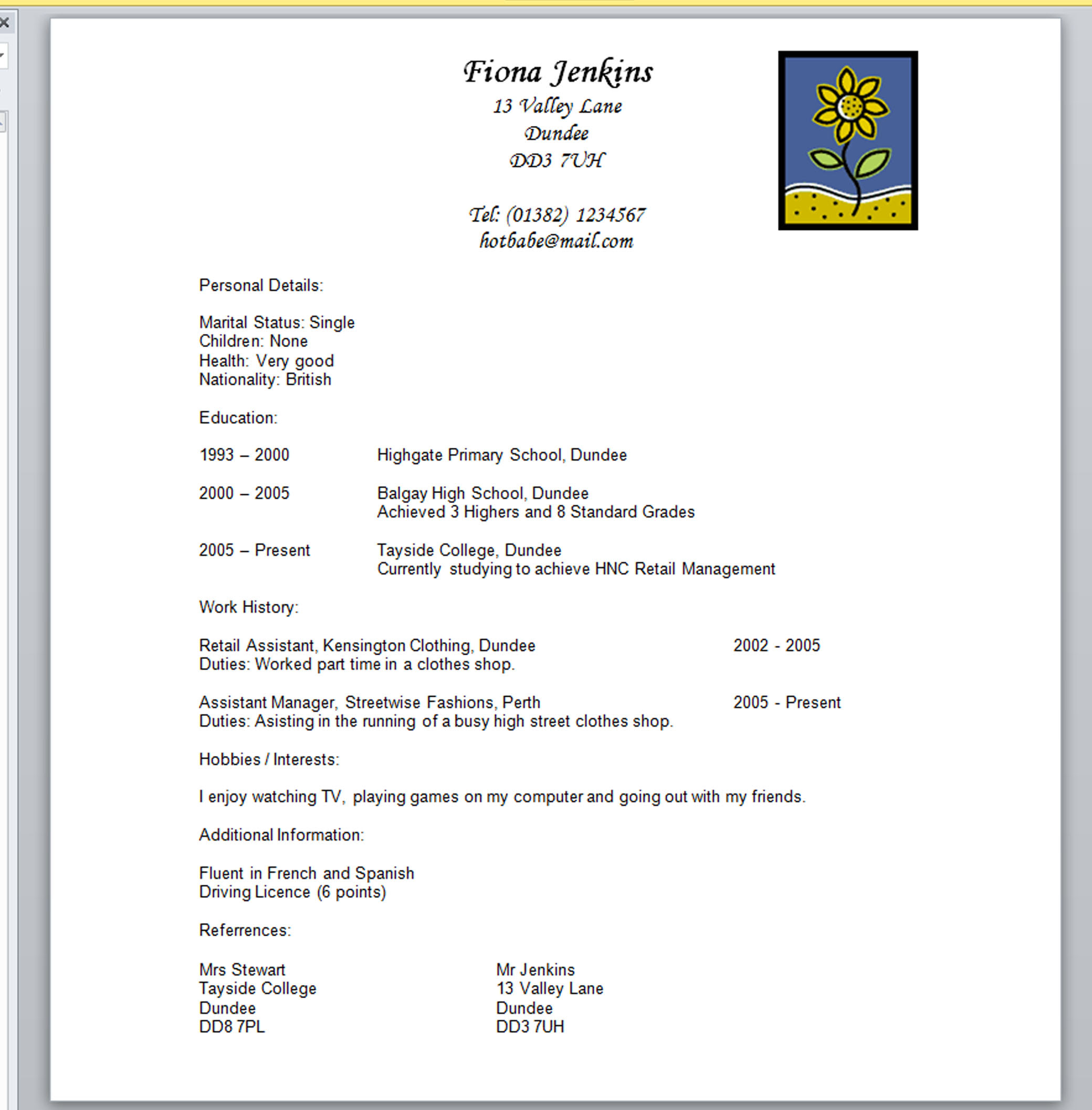 Example Resume: Bad Cv Example