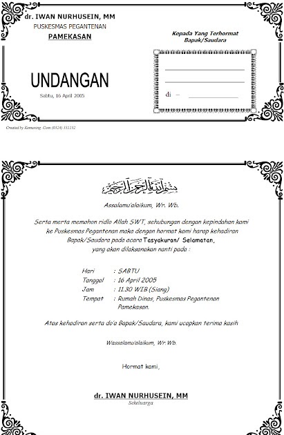 Contoh Undangan Tasyakuran Ms Word ~ Harga Undangan Tas 