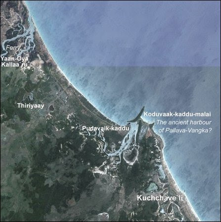 A location map the ferry point of Yaan Oya, Thiriyaay, Pudavaik-kaddu and Kuchchave'li