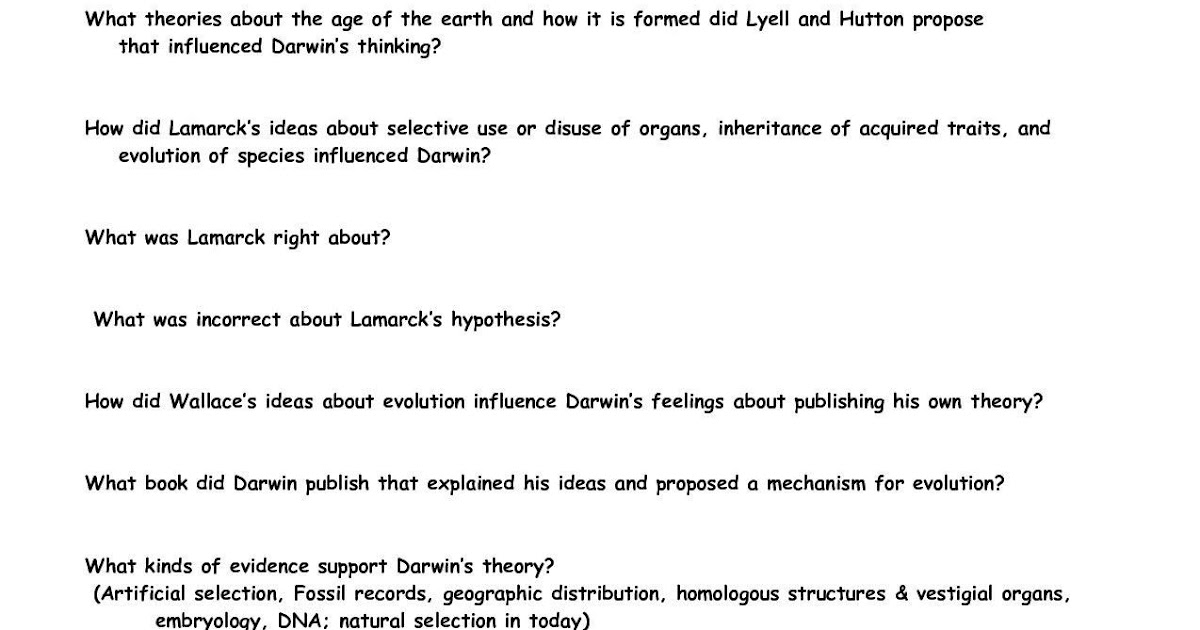 Darwins Natural Selection Worksheet Answers - Darwin Natural Selection Worksheet Reading ...