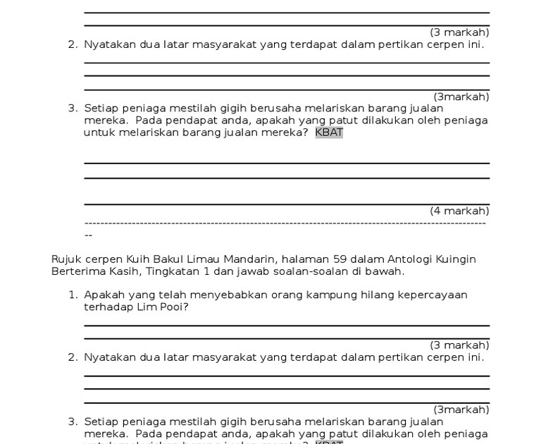 Soalan Dan Jawapan Komsas Tingkatan 4 - Selangor u