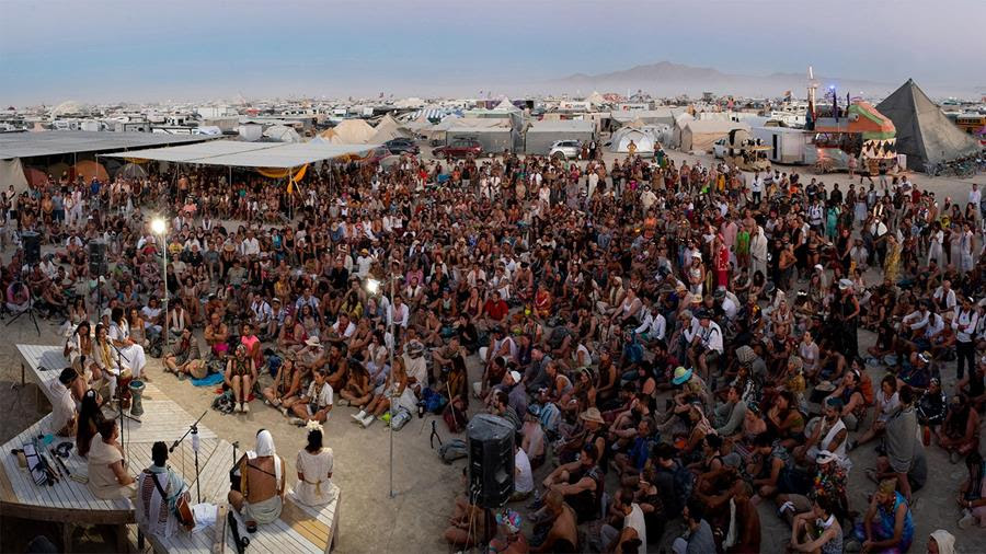 People gather in Burning Man's public square.