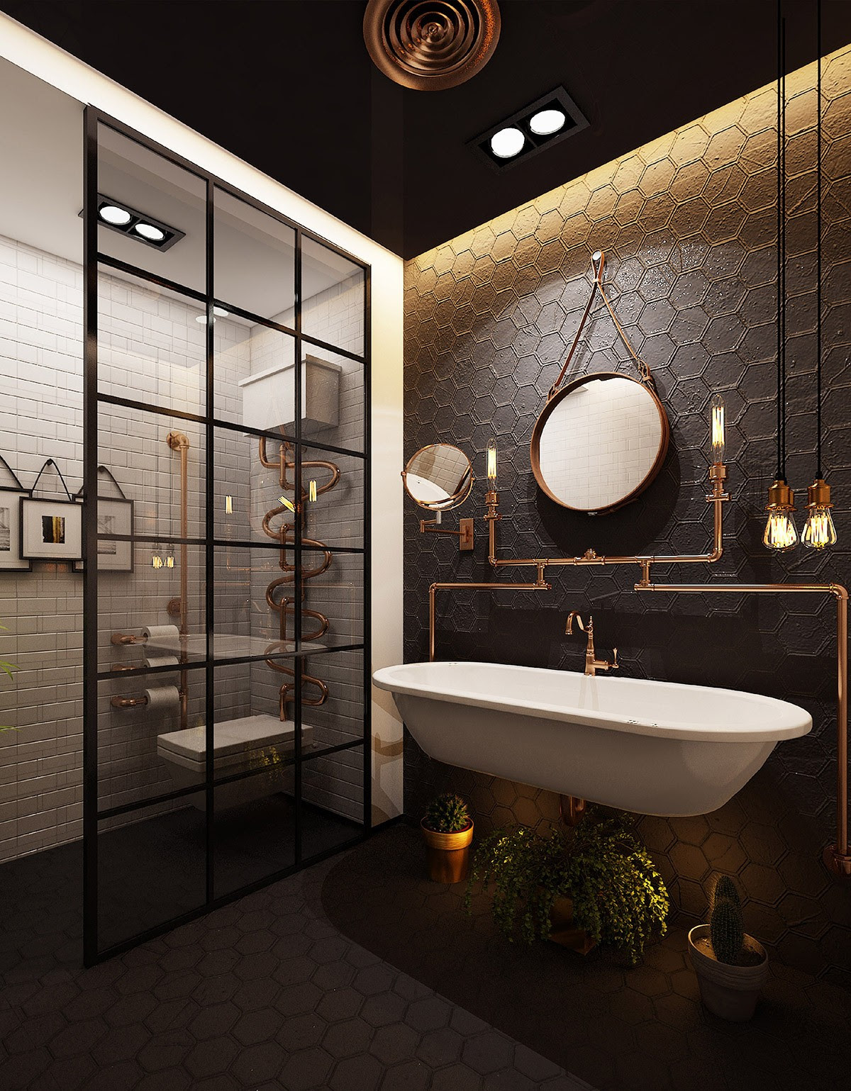 There is a clawfoot tub centrally positioned which is a classic design in vintage styled bathrooms. 51 Industrial Style Bathrooms Plus Ideas Accessories You Can Copy From Them